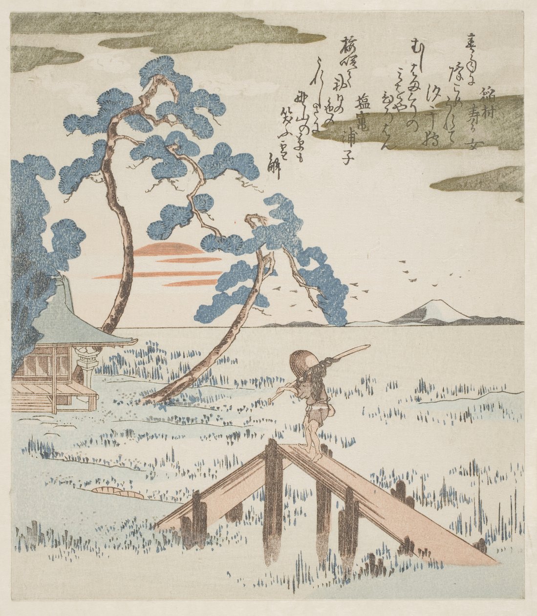 Rolnik przechodzący przez kładkę autorstwa Utagawa Kuniyoshi