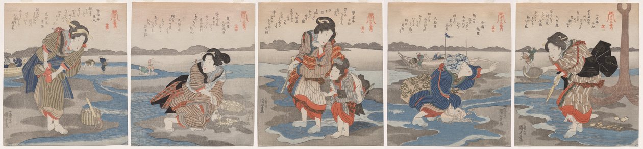Pięć zdjęć odpływu autorstwa Utagawa Kuniyoshi