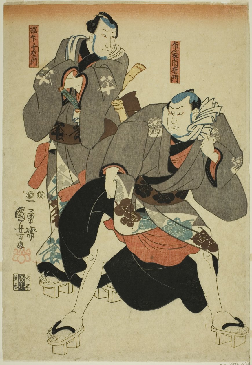 Actors as Hotei Ichiemon and Gokuin Chiemon autorstwa Utagawa Kuniyoshi