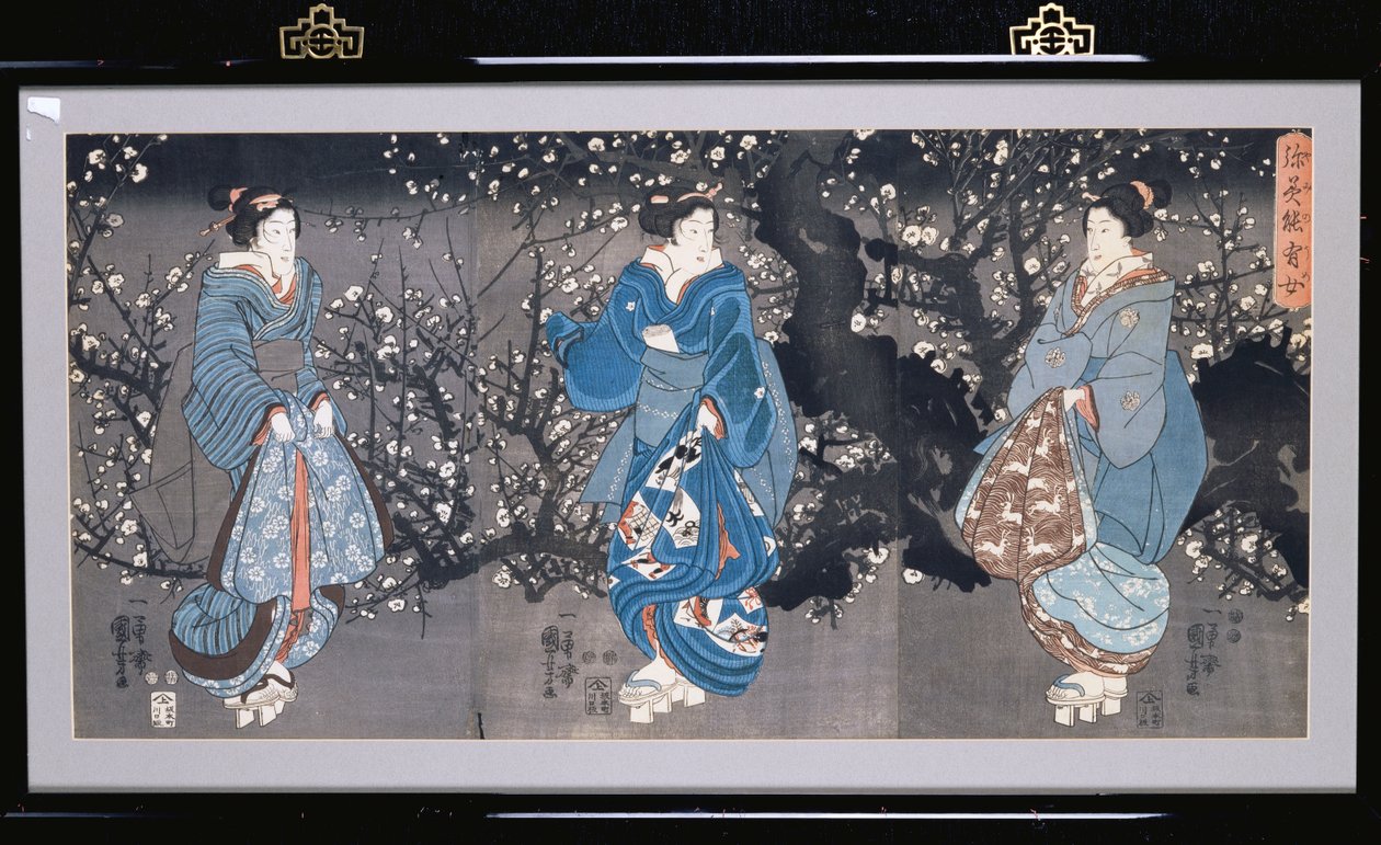 Tryptyk obanowy przedstawiający scenę nocną z trzema Bijin autorstwa Utagawa Kuniyoshi