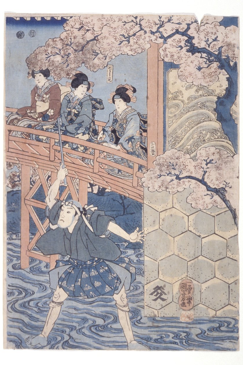 wersja d? nie mały sub r? Ranga v Jako Yoshimasa Ashikaga Draft d Ichikawa Mała grupa Ranga przeciwko Asakura T? Z Kabuki Pay, Higashiyama Sakura S? Ząb autorstwa Utagawa Kuniyoshi