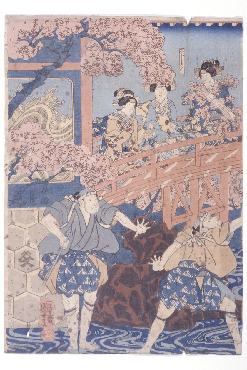 wersja d? nie mały sub r? Ranga v Jako Yoshimasa Ashikaga Draft d Ichikawa Mała grupa Ranga przeciwko Asakura T? Z Kabuki Pay, Higashiyama Sakura S? Ząb autorstwa Utagawa Kuniyoshi