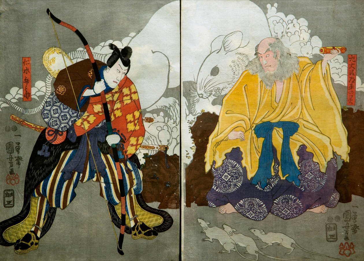 Bando Hikosaburo Ⅳ jako Duch Ministra lewicy autorstwa Utagawa Kuniyoshi