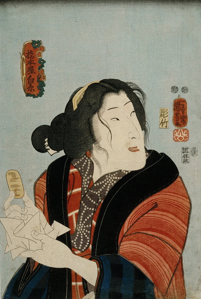 Bandō Shūka jako Hashimotoya Shiraito autorstwa Utagawa Kuniyoshi
