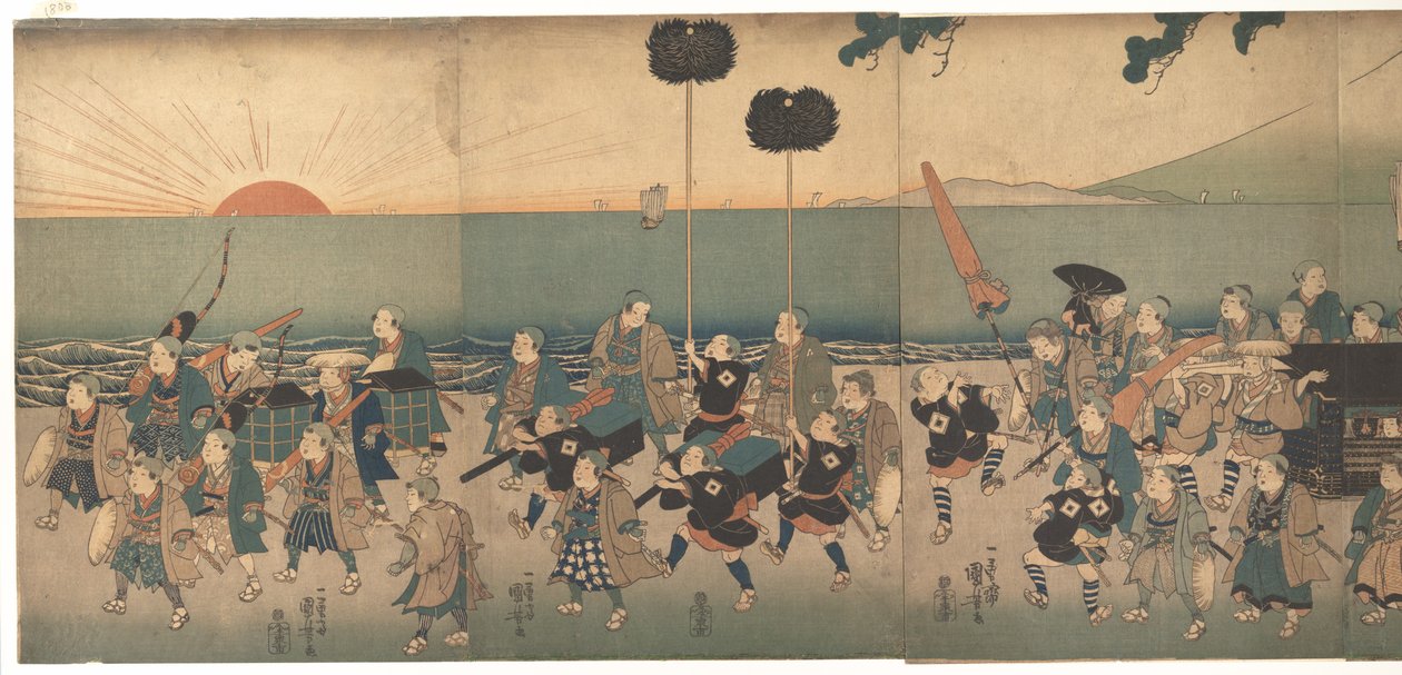 Chłopcy odgrywający procesję daimyō autorstwa Utagawa Kuniyoshi