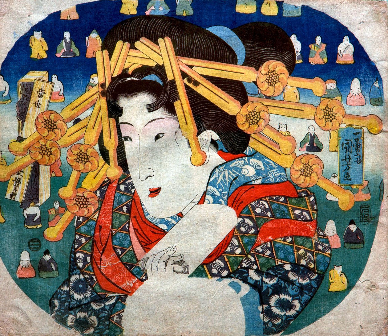 Seria kurtyzana: Współczesne trzy trudności dla kobiet (Tōsei sanpukutsui), ok.1833 autorstwa Utagawa Kuniyoshi