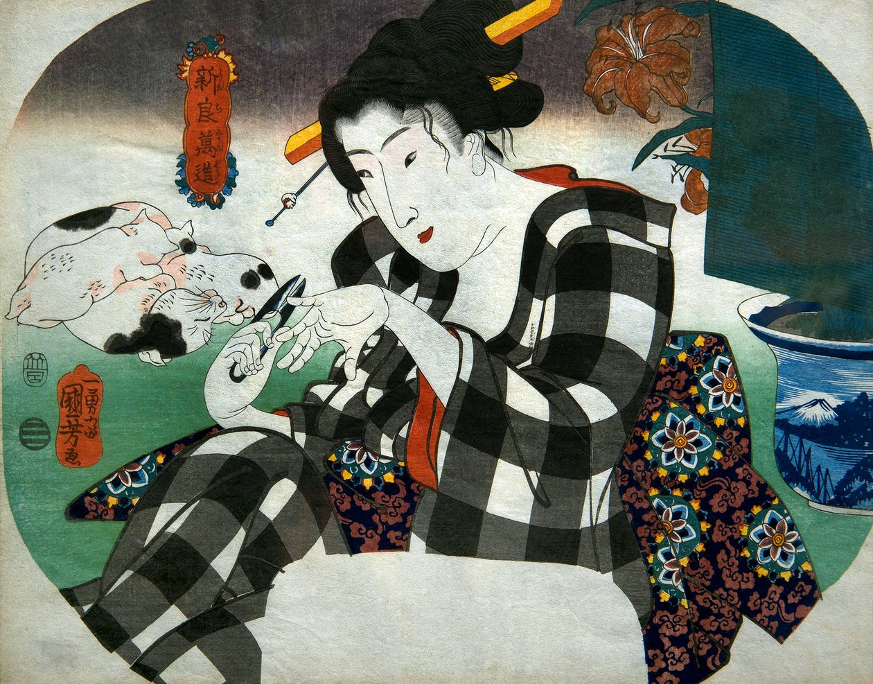 Obcinanie paznokci Seria Wszechświat Kobiet (Shinramanzō), ok. 1843-44 autorstwa Utagawa Kuniyoshi