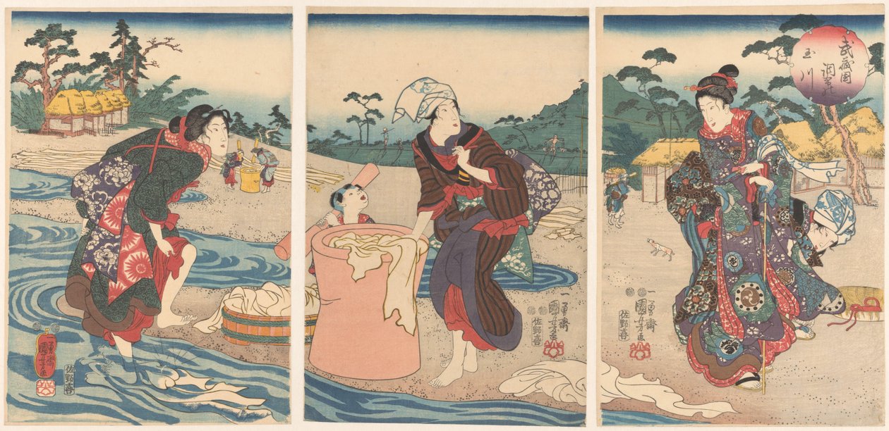 Decho Farmer Inde Production Musashi Musashikuni Chofu no Tamagawa autorstwa Utagawa Kuniyoshi