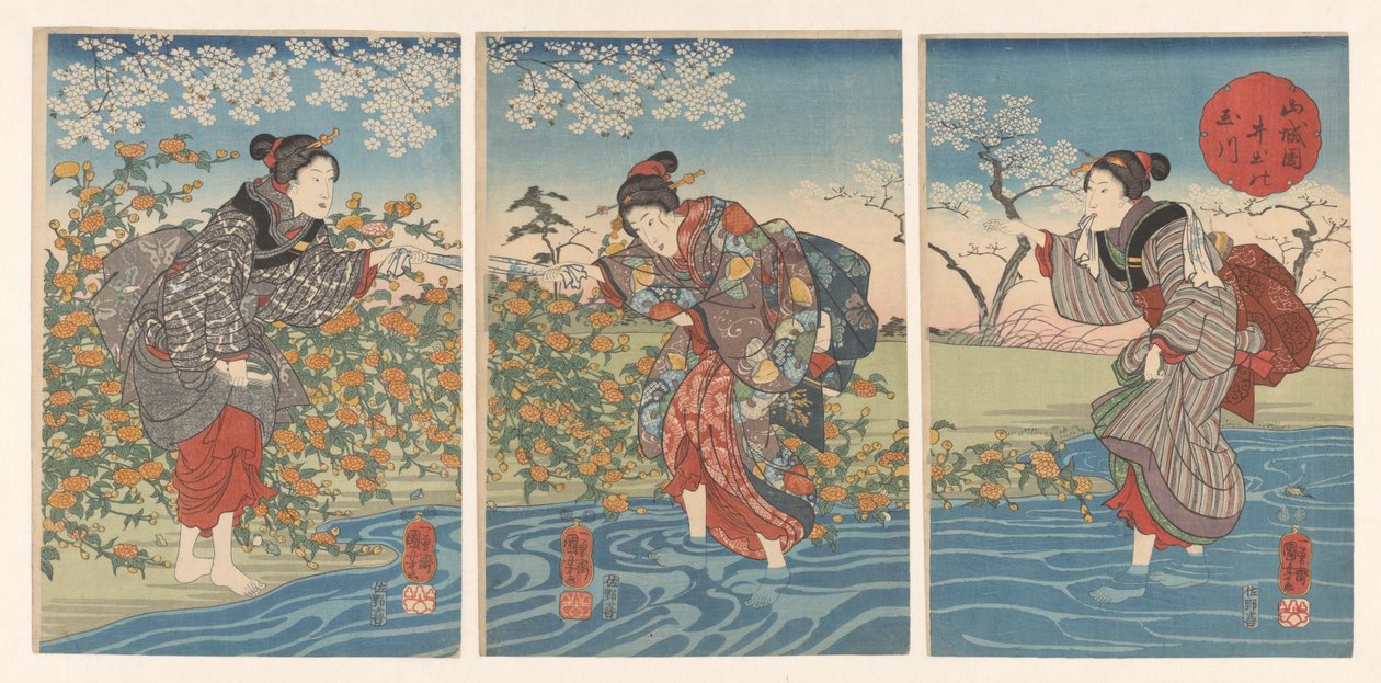 Dede Tamarilier Inde Prowincjał Yamashiro Yamashiro Country Tamagawa autorstwa Utagawa Kuniyoshi