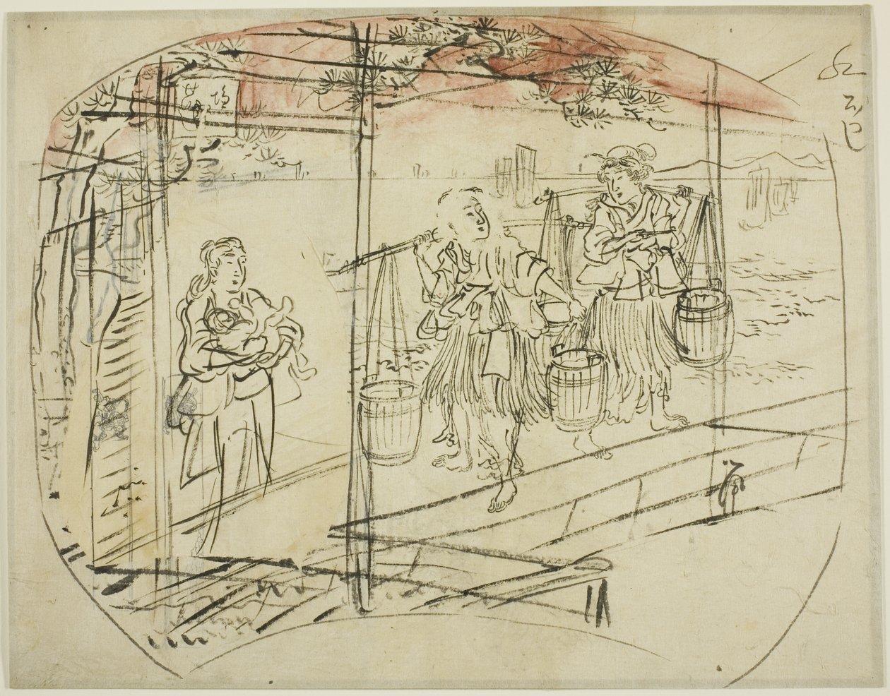 Zbieranie słonej wody na plaży autorstwa Utagawa Kuniyoshi