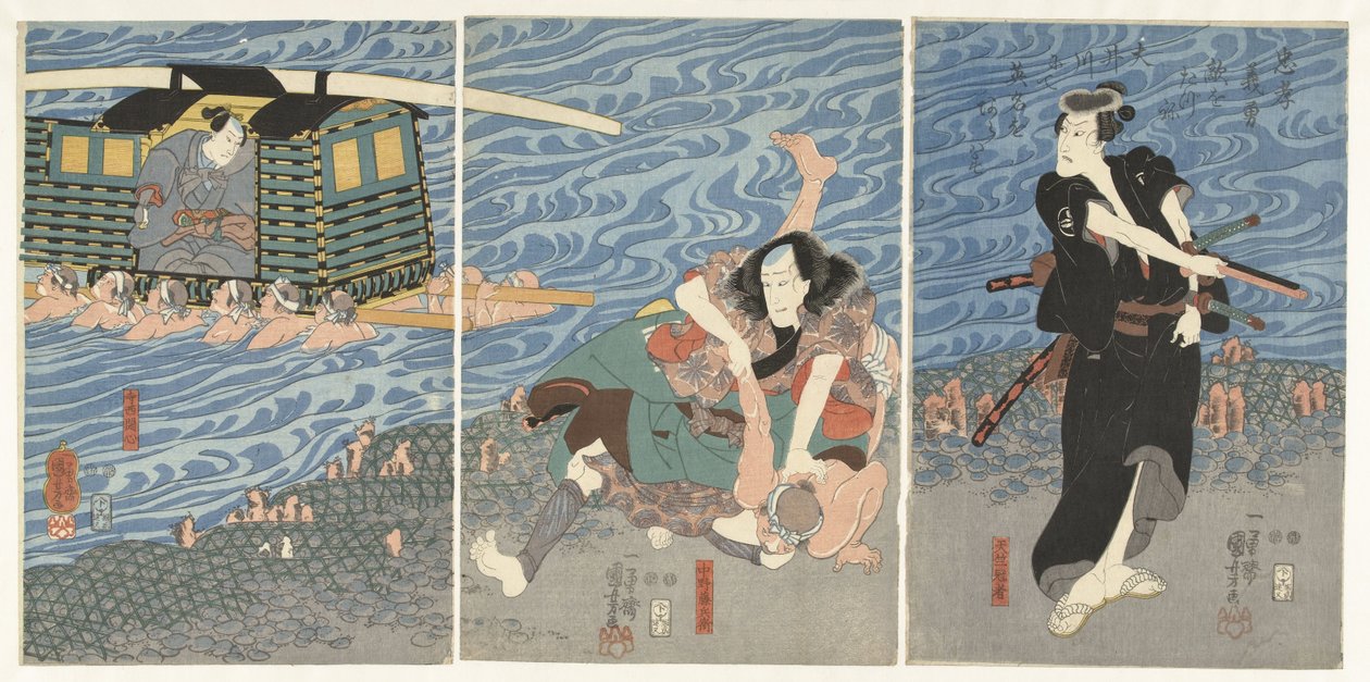 Bitwa wzdłuż brzegu rzeki Oi autorstwa Utagawa Kuniyoshi