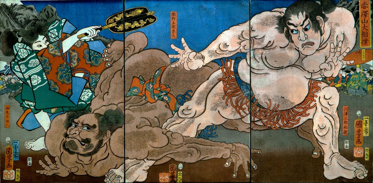 Wielki Turniej Sumo na Górze Akazawa (Akazawayama Ōzumō) autorstwa Utagawa Kuniyoshi