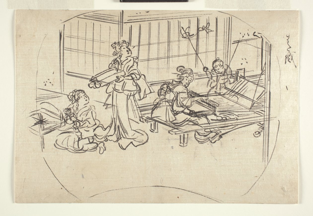Hataori (tkanie na krośnie) ok. 1840 r. (atrament na papierze) autorstwa Utagawa Kuniyoshi