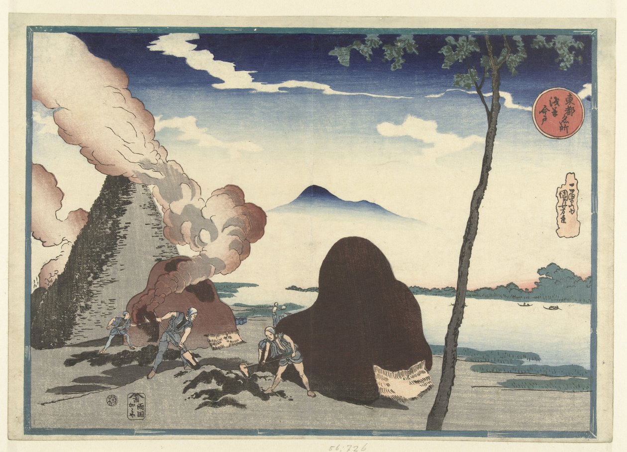 Imado w Asakusa Asakusa Imado (tytuł na obiekcie) Znane miejsca w stolicy Wschodu (tytuł serii) Toto meisho (tytuł serii na obiekcie) autorstwa Utagawa Kuniyoshi