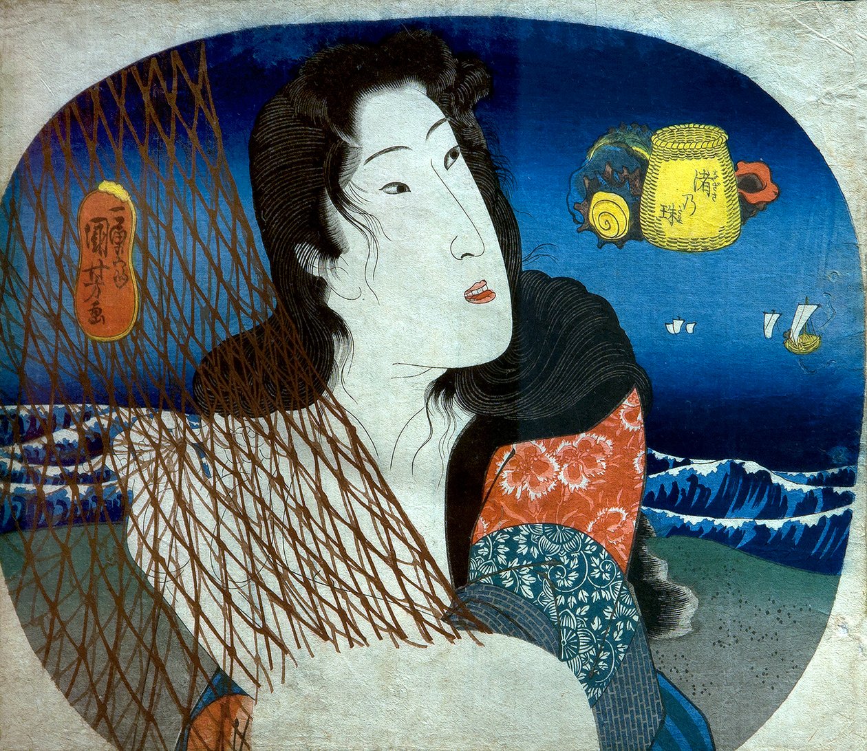 Klejnot wybrzeża (Nagisa no tama), ok.1836 autorstwa Utagawa Kuniyoshi