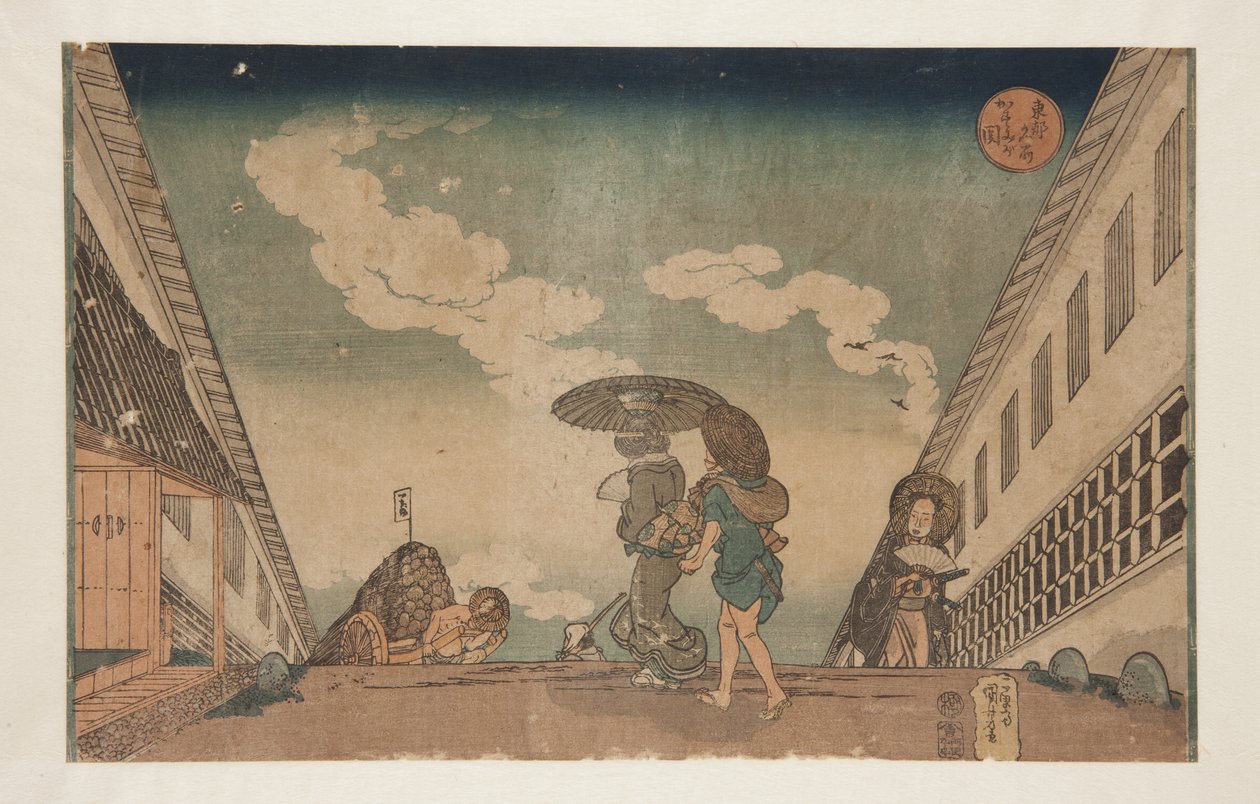 Kasumigaseki (kolorowy drzeworyt) autorstwa Utagawa Kuniyoshi