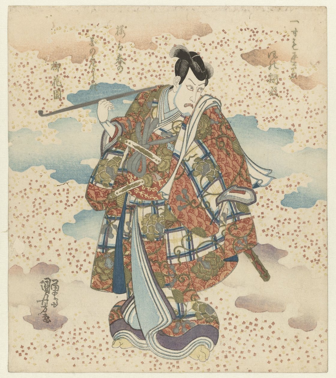 Człowiek z długą fajką autorstwa Utagawa Kuniyoshi