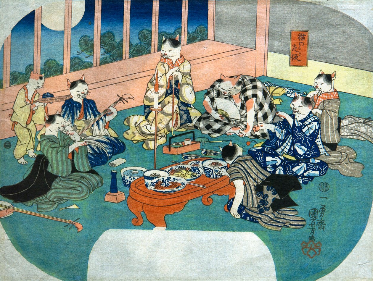 Sheng kotów, ok. 1843 autorstwa Utagawa Kuniyoshi
