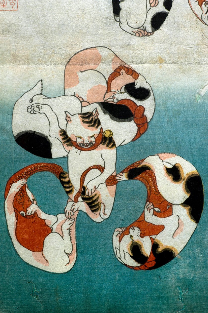Koty z serii Octopus tworzące znaki pisane (Neko no ateji), ok.1842 autorstwa Utagawa Kuniyoshi
