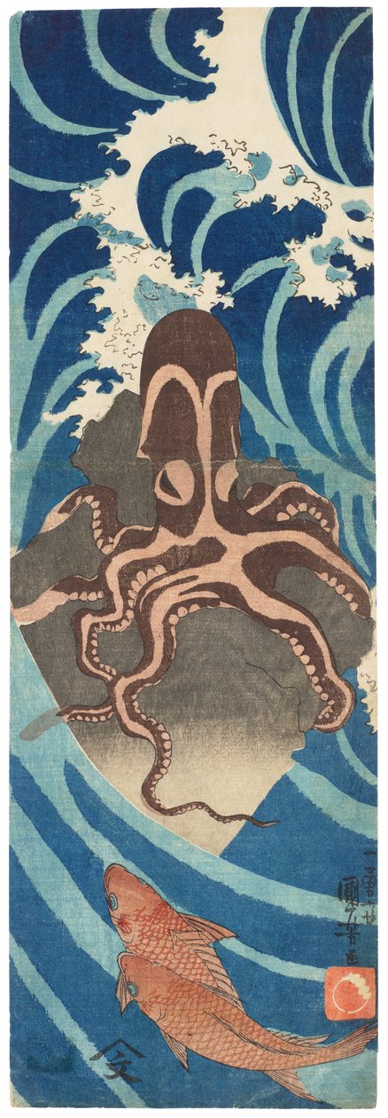 Ośmiornica na skale, ok. 1837 (drzeworyt) autorstwa Utagawa Kuniyoshi
