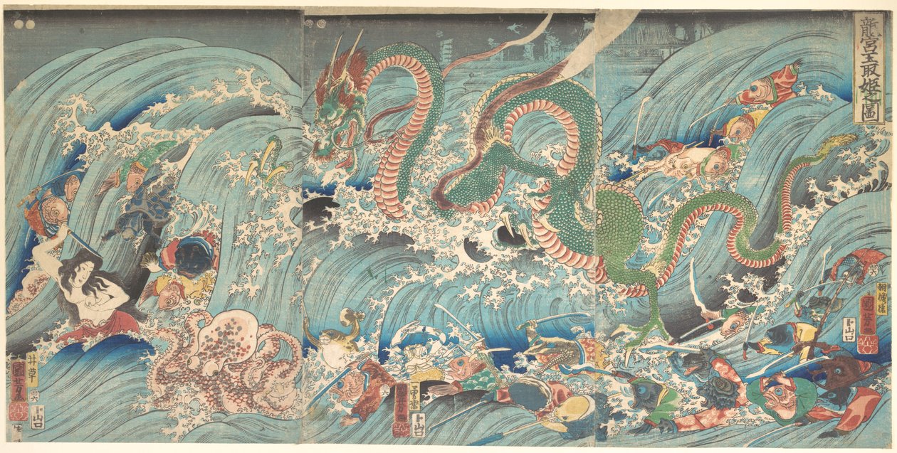 Odzyskanie skradzionego klejnotu z pałacu Smoczego Króla autorstwa Utagawa Kuniyoshi