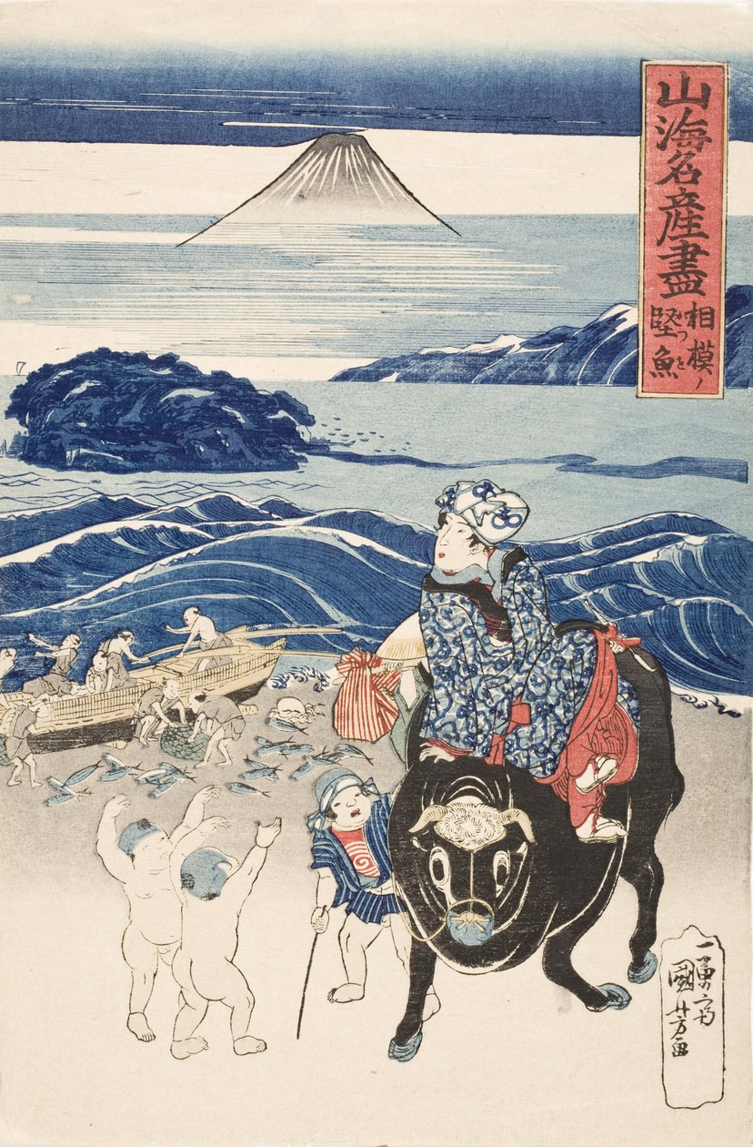 Sagami: rybak rozładowujący bonito autorstwa Utagawa Kuniyoshi