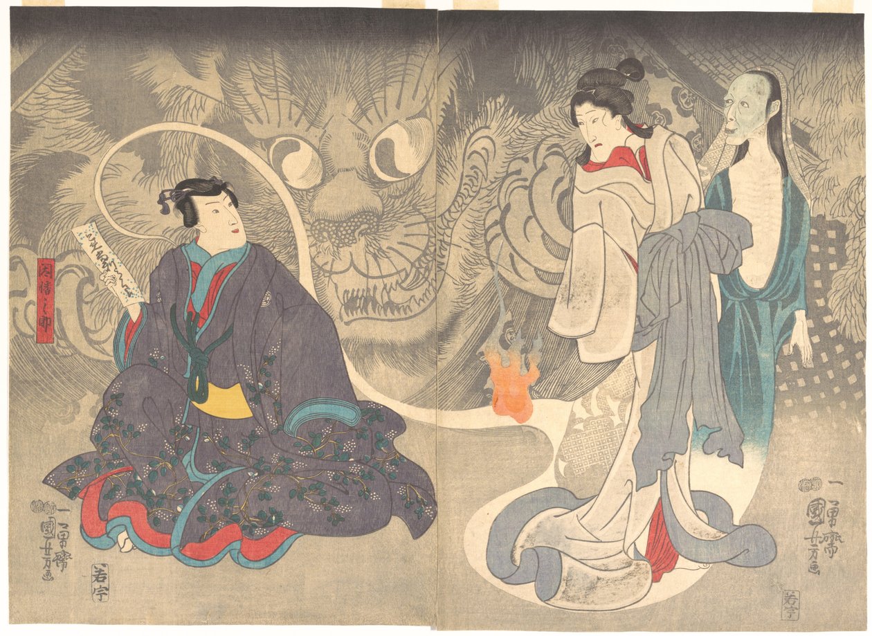 Scena z opowieści o duchach: koci demon z Okazaki autorstwa Utagawa Kuniyoshi