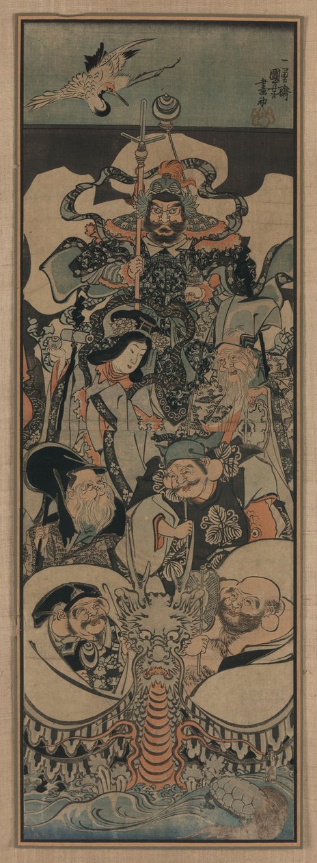 Siedmiu szczęśliwych bogów, 1843-1845 autorstwa Utagawa Kuniyoshi