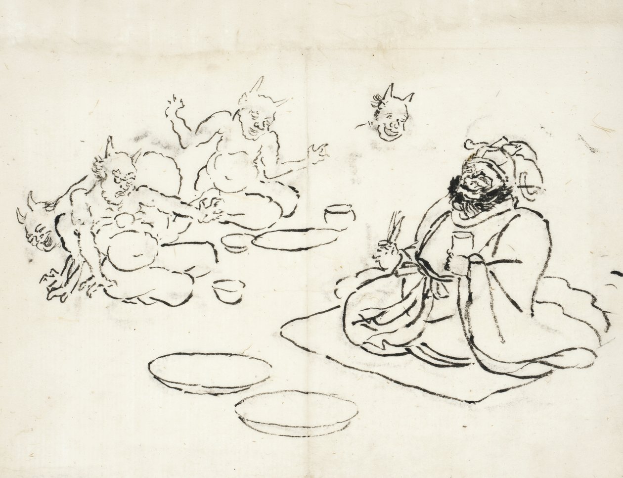 Szkic demonów zabawiających króla piekieł autorstwa Utagawa Kuniyoshi
