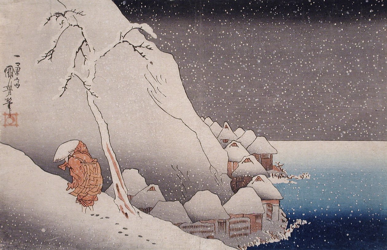Śnieg w Tsukaharze na wyspie Sado, 1271 autorstwa Utagawa Kuniyoshi