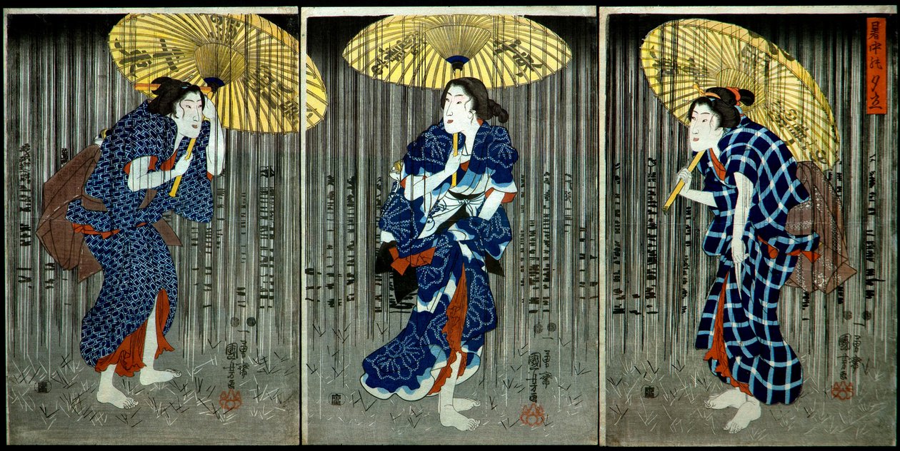 Nagły deszcz w letnie upały (Shochū no yūdachi), ok. 1849-1851 autorstwa Utagawa Kuniyoshi