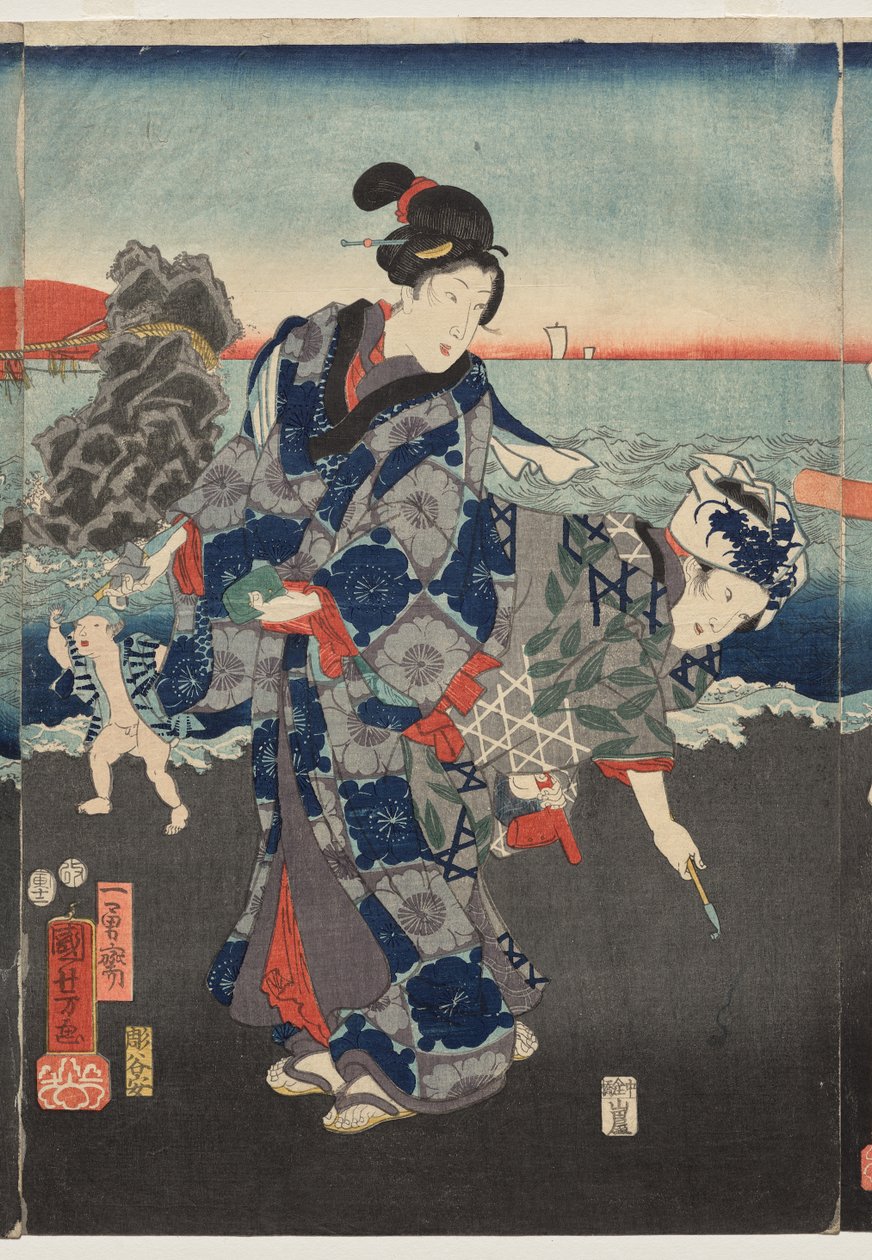 Wschód słońca w zatoce Futami autorstwa Utagawa Kuniyoshi