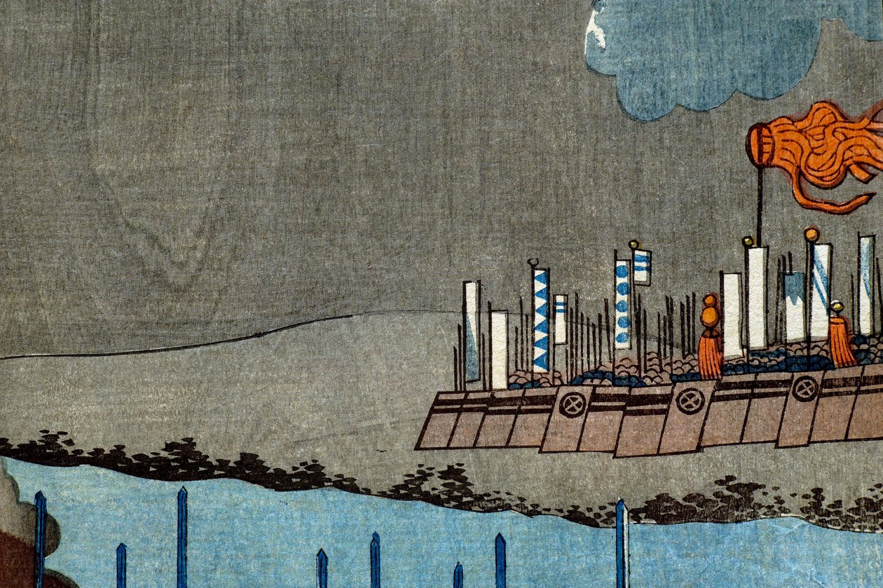 Takeda Shingen niszczy siły Suwa Yorishige (Takeda Shingen Suwa Yorishige no jinchū o uchi-kuzusu zu), c.1850-51 autorstwa Utagawa Kuniyoshi