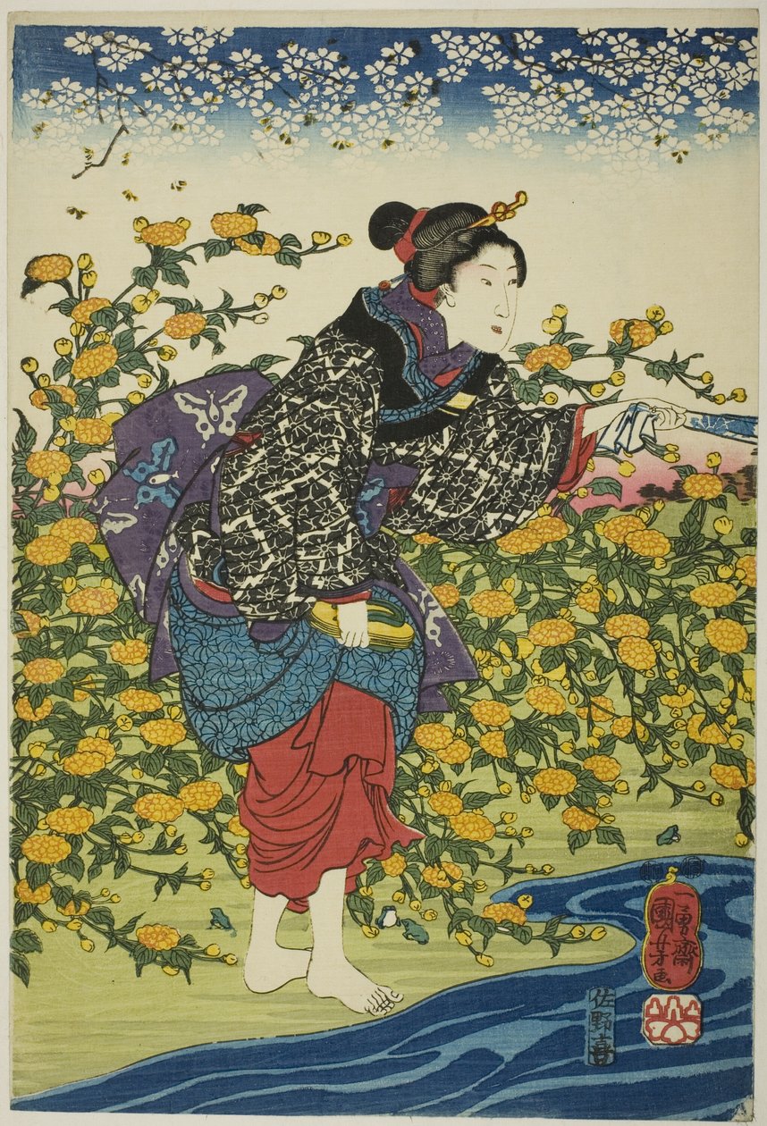 Rzeka Ide Jewel w prowincji Yamashiro (Yamashiro kuni Ide no Tamagawa), z serii bez tytułu Sześć Rzek Klejnotów autorstwa Utagawa Kuniyoshi