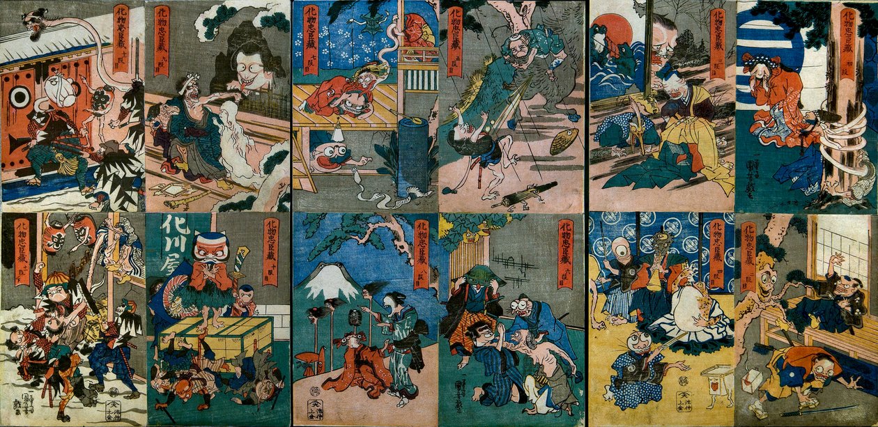 Chūshingura potworów (Bakemono Chūshungura), ok. 1839-42 autorstwa Utagawa Kuniyoshi