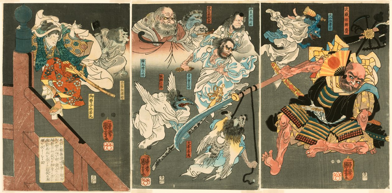 te młody g yoshitsune de fair ts benkei w wzajemnej pomocy b powód autorstwa Utagawa Kuniyoshi