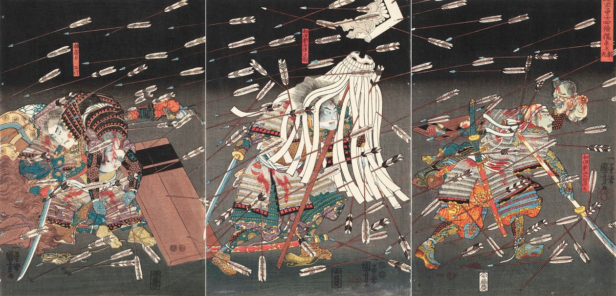 Drugi koniec d drzewa kamforowego przy grzbiecie dziecka Trudność uboju oleju i tłuszczu przy grzbiecie dziecka, c. 1851. autorstwa Utagawa Kuniyoshi