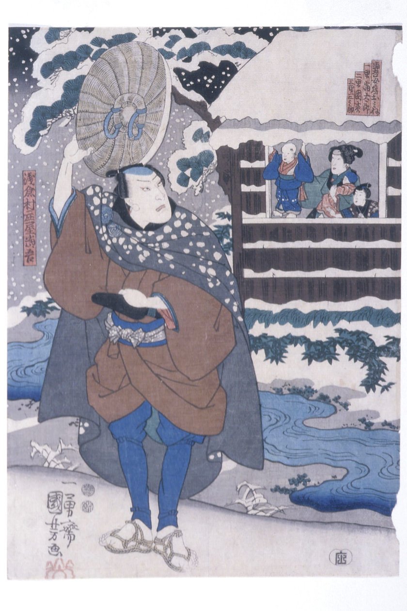 Wyjazd Tōgo w śniegu, scena ze sztuki kabuki autorstwa Utagawa Kuniyoshi