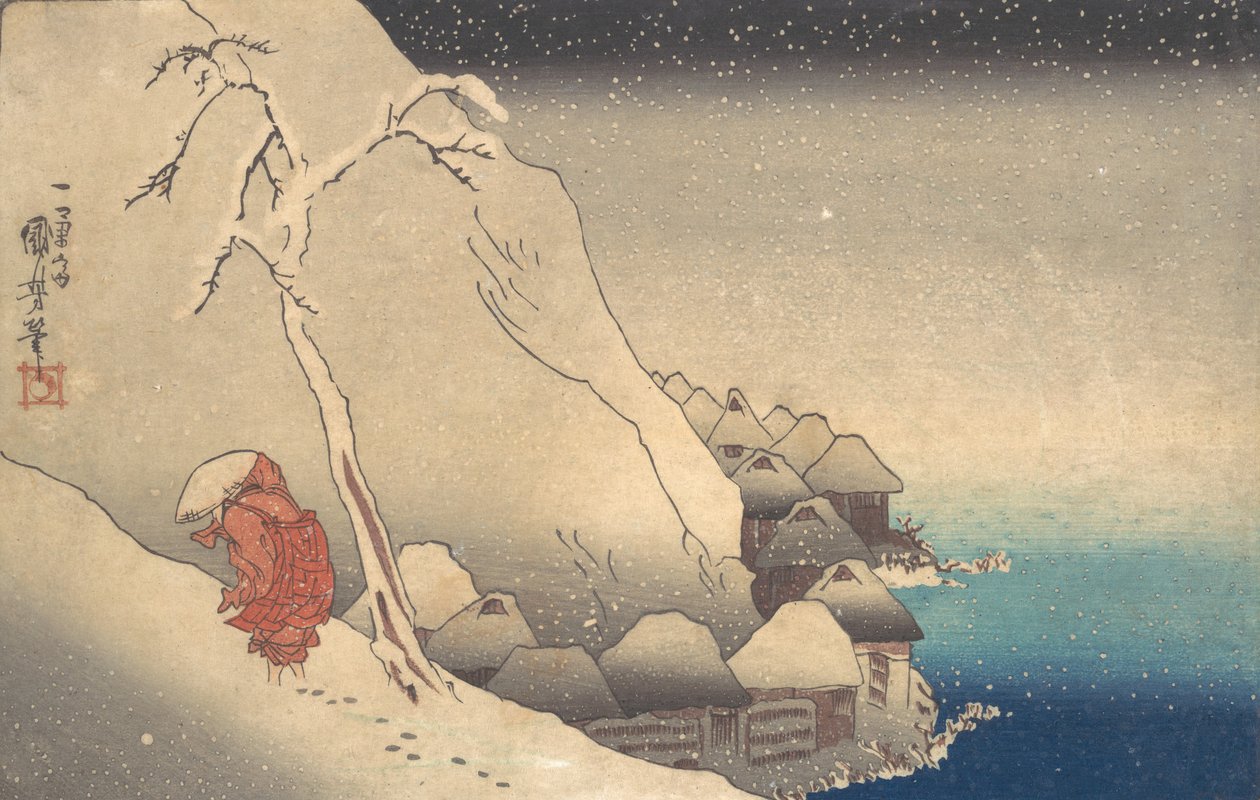 Podróżowanie w śnieżycy, ca. 1830. autorstwa Utagawa Kuniyoshi