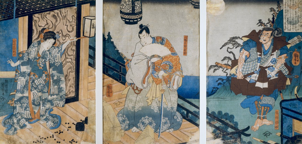 Tryptyk z przygodami Coxinga/Watonai autorstwa Hachiman Taro Yoshiie, autorstwa Utagawy Kuniyoshi autorstwa Utagawa Kuniyoshi