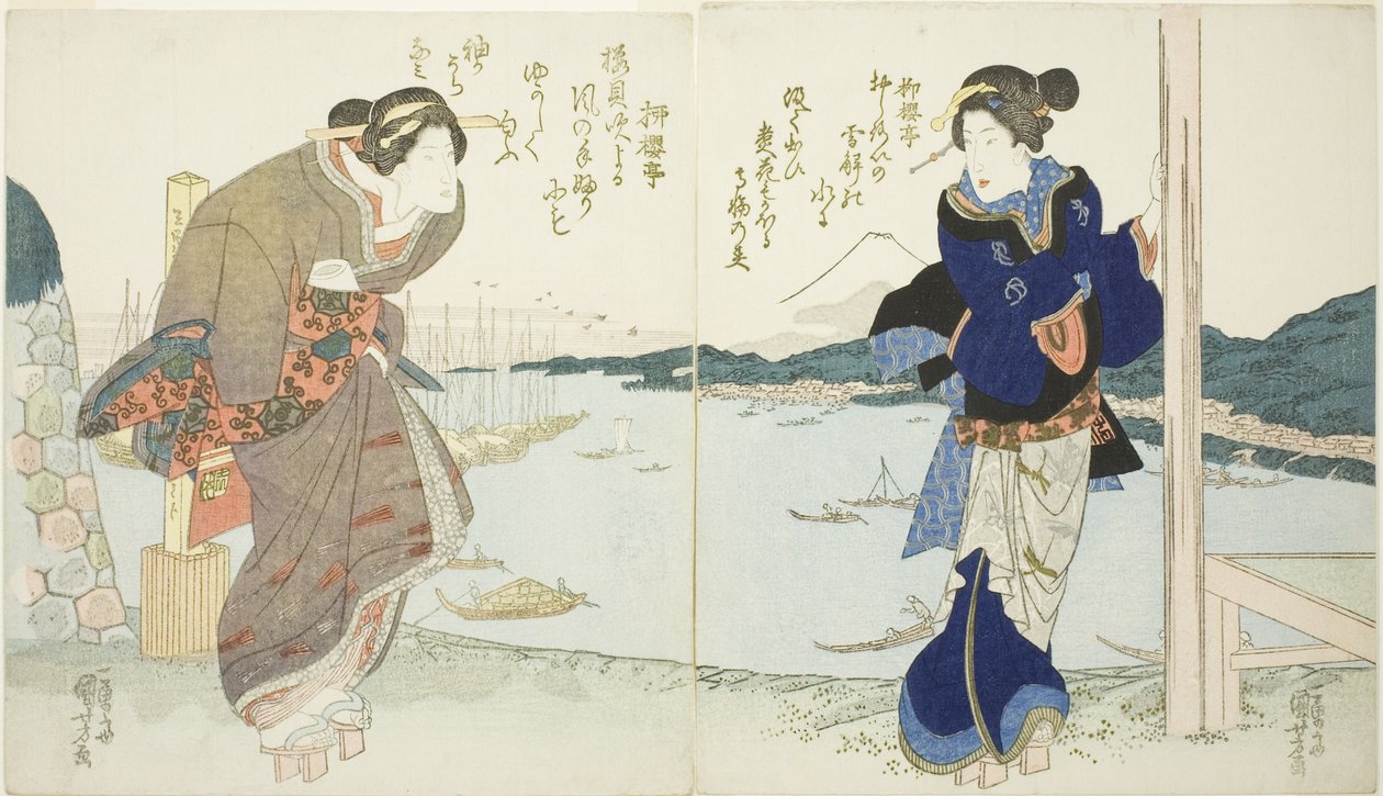 Dwie kobiety przy herbaciarni w Takanawa autorstwa Utagawa Kuniyoshi