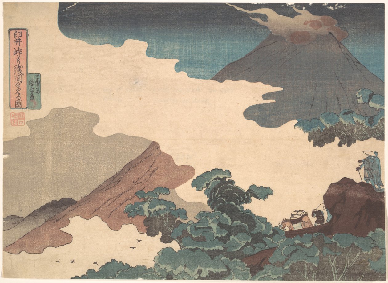 Widok na górę Asama z przełęczy Usui autorstwa Utagawa Kuniyoshi