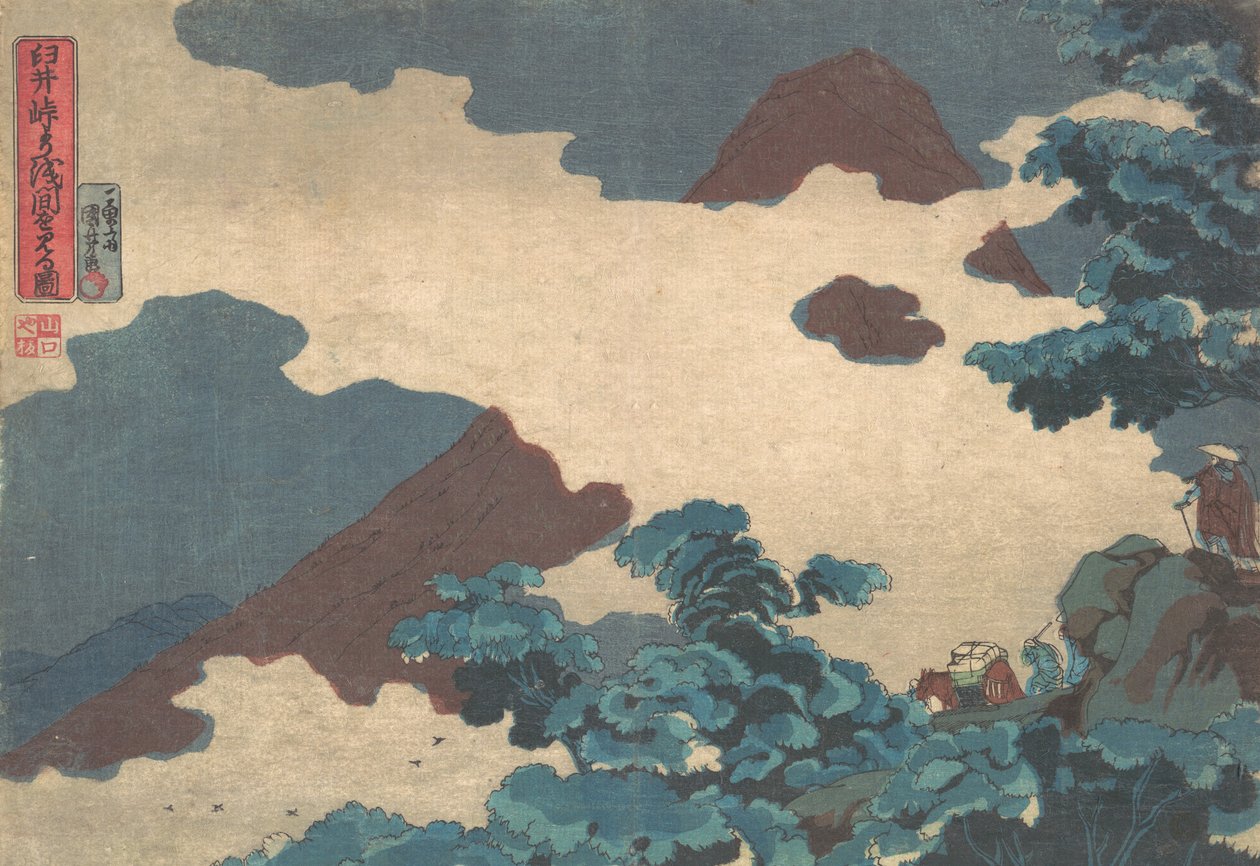 Widok na górę Asamę z przełęczy Usui, ok. godz. 1850. autorstwa Utagawa Kuniyoshi