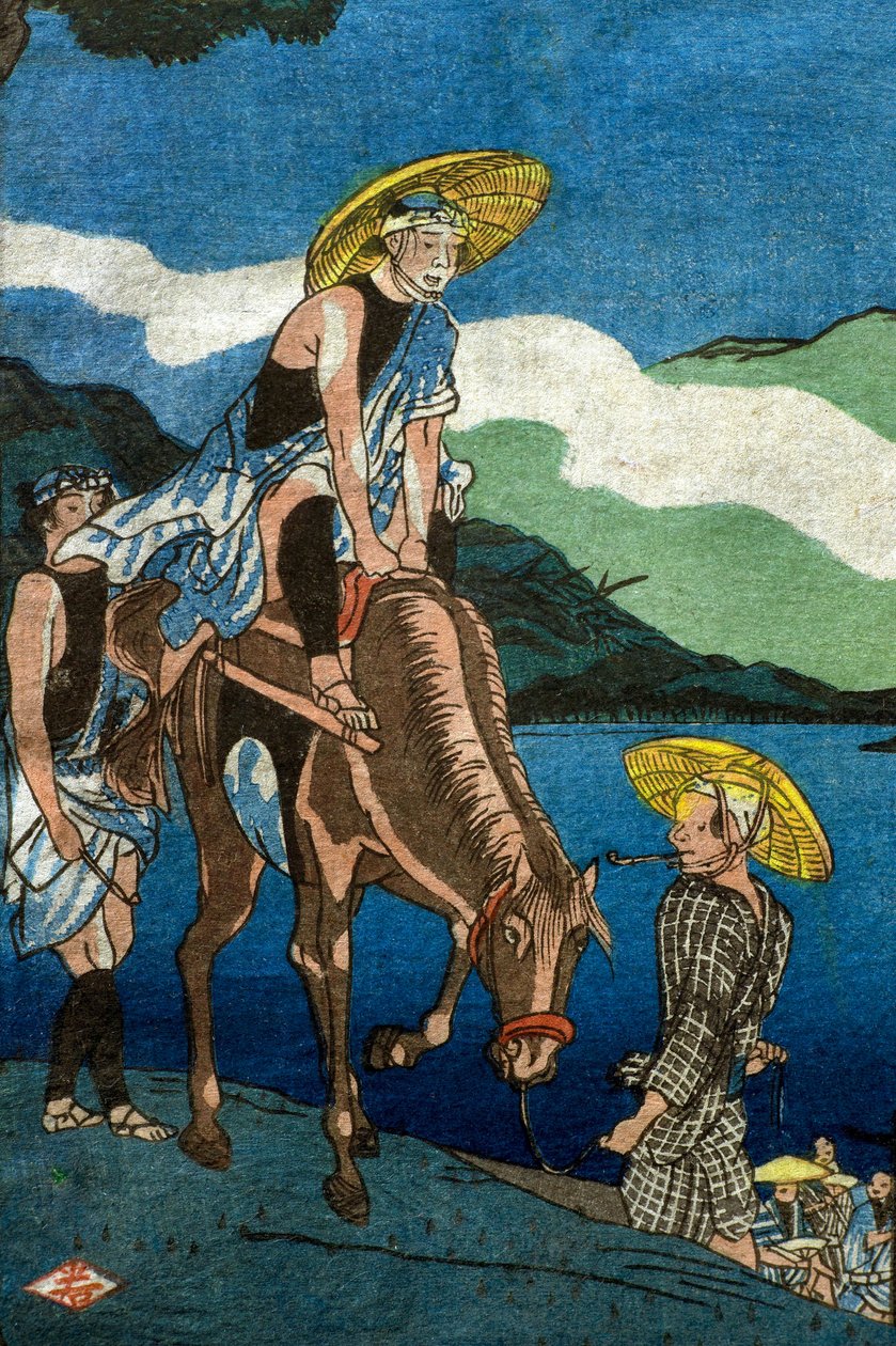 Widok na prom Tamura na drodze Ōyama w prowincji Sagami (Sōshū Ōyama-dō Tamura no watashi no kei) autorstwa Utagawa Kuniyoshi