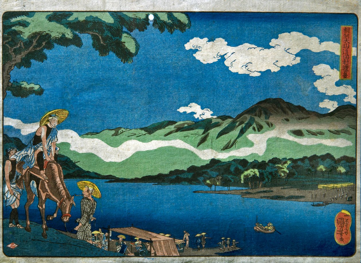 Widok na prom Tamura na drodze Ōyama w prowincji Sagami (Sōshū Ōyama-dō Tamura no watashi no kei) autorstwa Utagawa Kuniyoshi