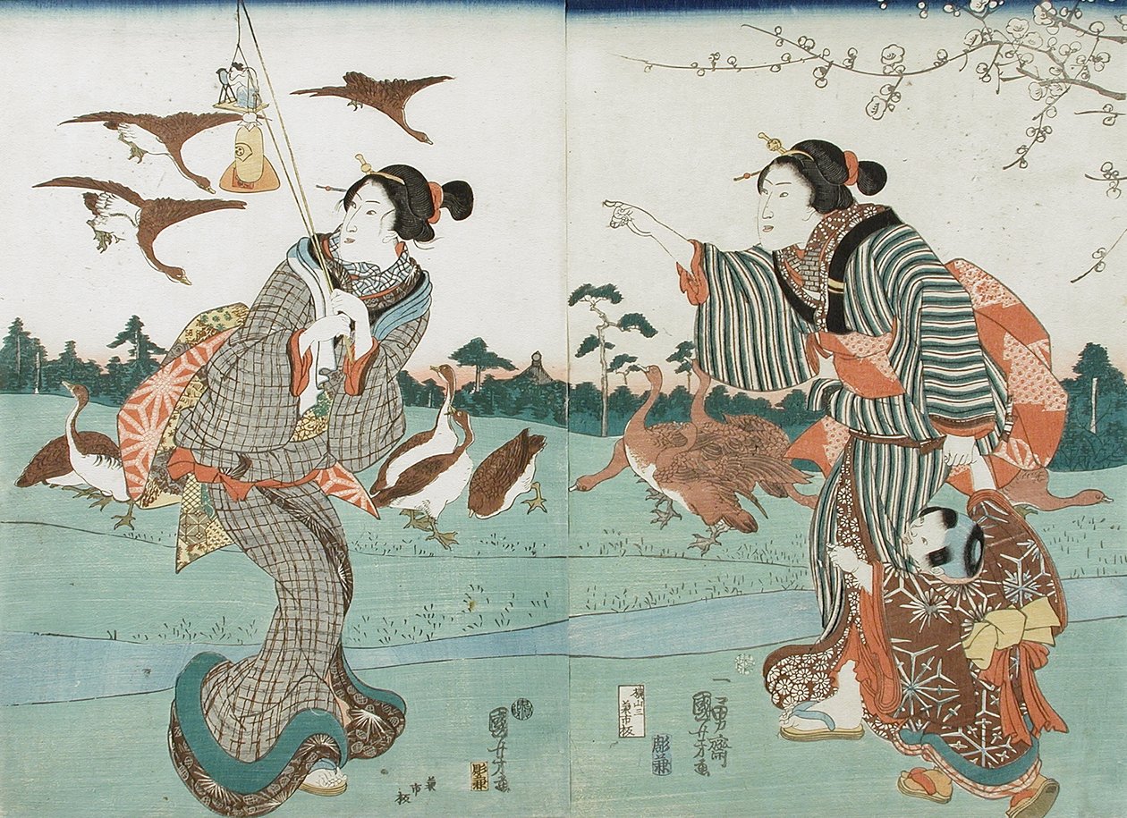 Widok Yanagishimy wiosną autorstwa Utagawa Kuniyoshi