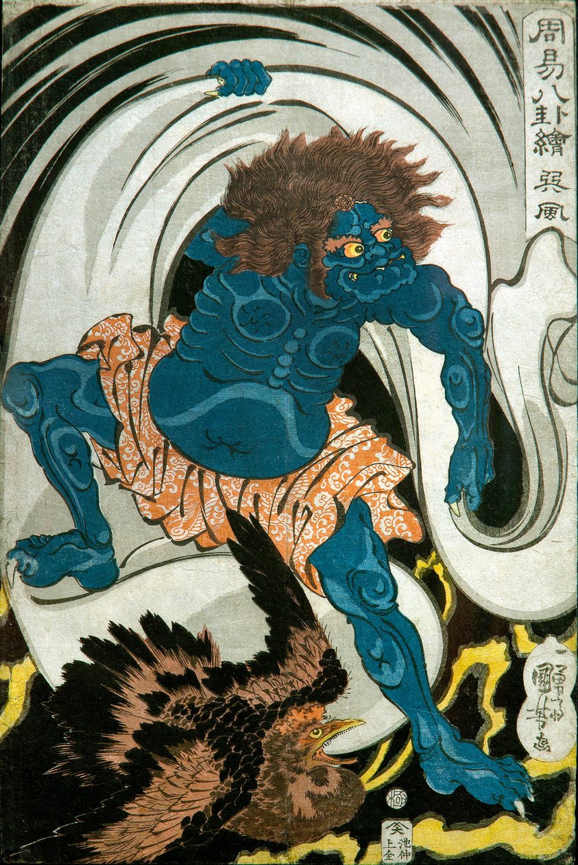 Bóg Wiatru (Sonpū) Seria: Zdjęcia ośmiu trygramów w chińskim wróżbiarstwie (Shūeki hakke-e), ok. 1839-1841 autorstwa Utagawa Kuniyoshi