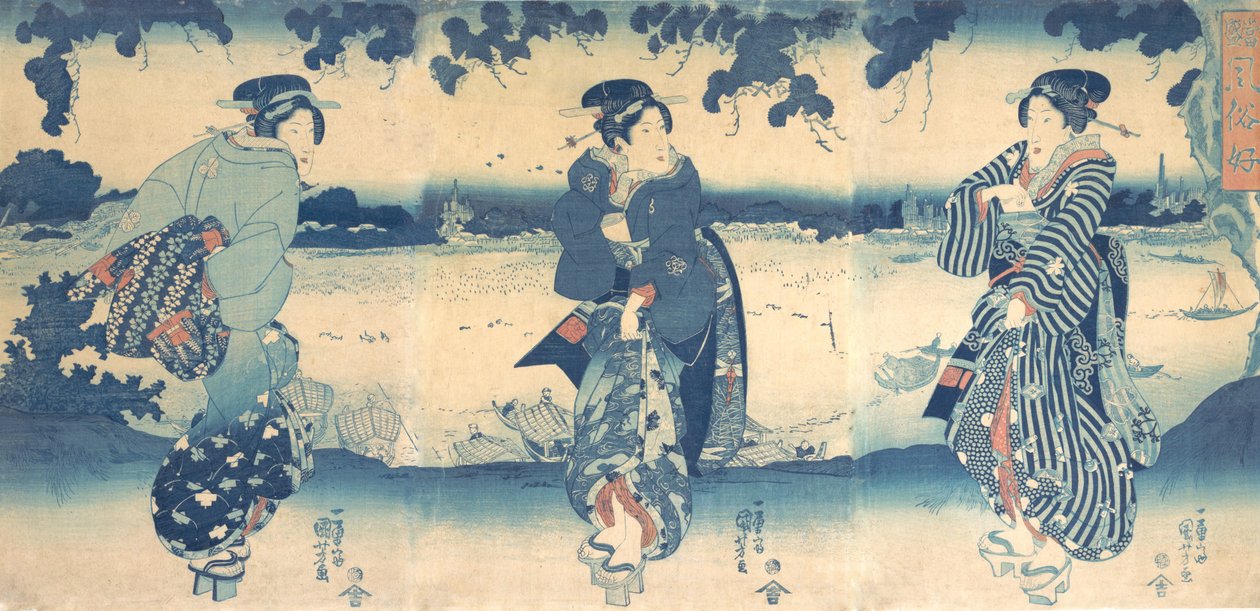 Kobiety nad rzeką, ca. 1850. autorstwa Utagawa Kuniyoshi