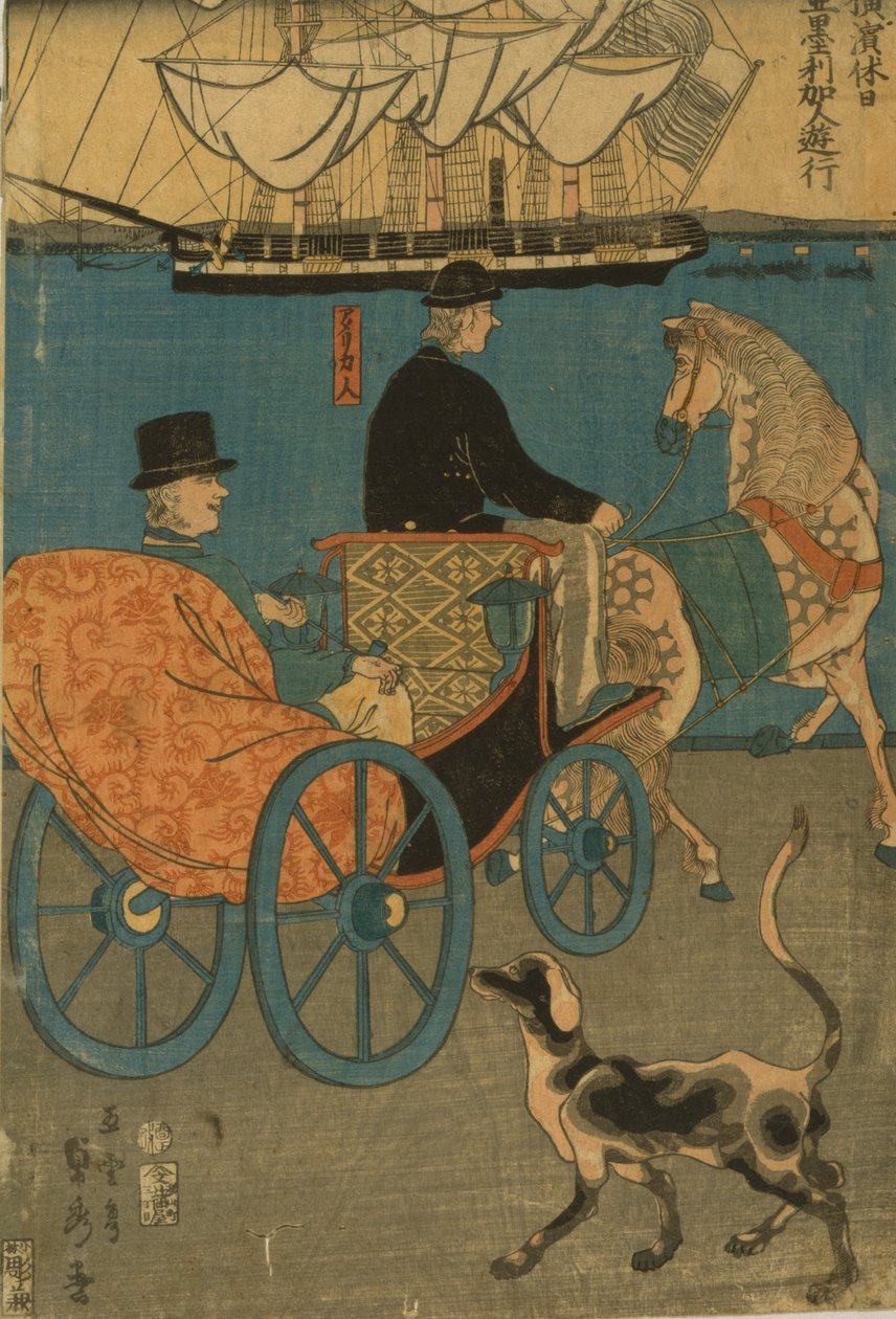 Amerykanie cieszą się niedzielą w Jokohamie, 1861 r. autorstwa Utagawa Sadahide