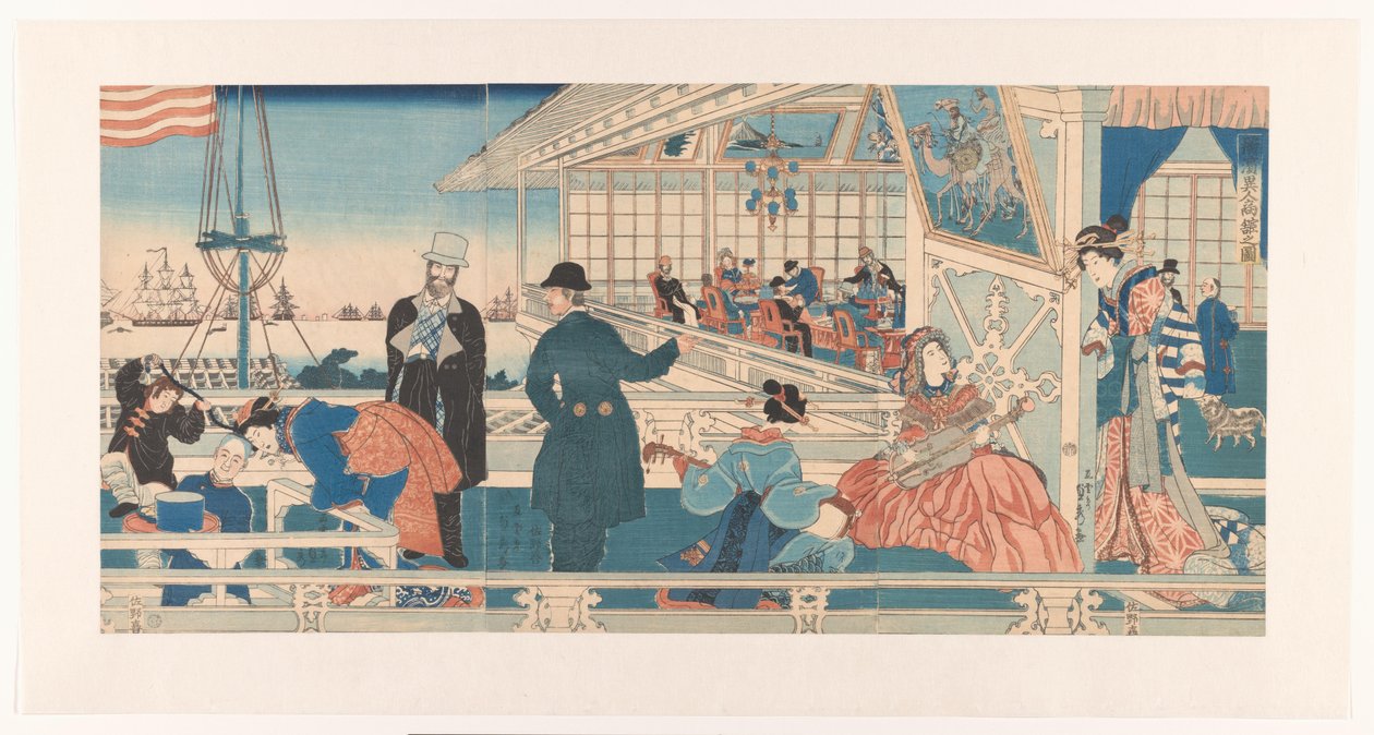 Hande l Shui w Ameryce w Jokohamie Yokohama Ijin Shokan no Zu autorstwa Utagawa Sadahide